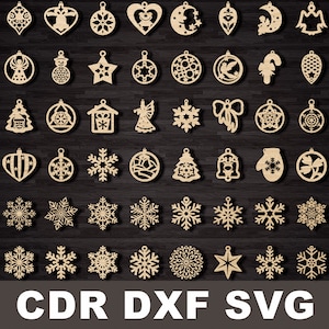 Puede incluir: Una colección de 60 diseños de adornos navideños cortados con láser, que presentan una variedad de formas, incluyendo estrellas, copos de nieve, campanas, ángeles y árboles. Los diseños son perfectos para crear adornos únicos y personalizados para la temporada navideña.