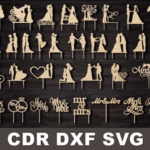 Wedding Cake Topper svg, CNC Bride And Groom Cake Topper for laser machine, Mr & Mrs Couple Cake Topper Custom Cake Topper Cricut Silhouette