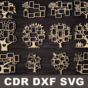 Family Tree Photo Frames cdr svg dxf Laser cut cncfile photo holder valentines day svg laser cutting files plywoodwood Wall Decoration frame