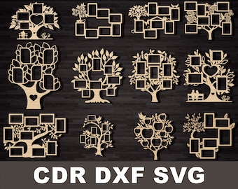 Árbol genealógico Marcos de fotos cdr svg dxf Corte láser cncfile soporte fotográfico día de San Valentín svg archivos de corte láser madera contrachapada Marco de decoración de pared