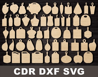 DXF Cutting boards silhouettes, Boards for serving dishes cdr, dxf Laser cutting kit, vector file, Wooden plate for kitchen woodworking cnc