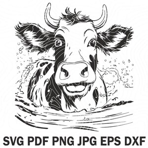 Svg vector bathing COW design, calf head, ai, png, eps, pdf, svg, dxf, jpg, svg cow, Art Print graphical image of funny heifer svg muzzle