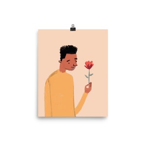 Trauriger Junge mit Blume - Kunstdruck