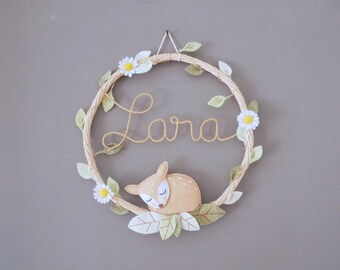 Felt and rattan crown with personalized first name / birth gift