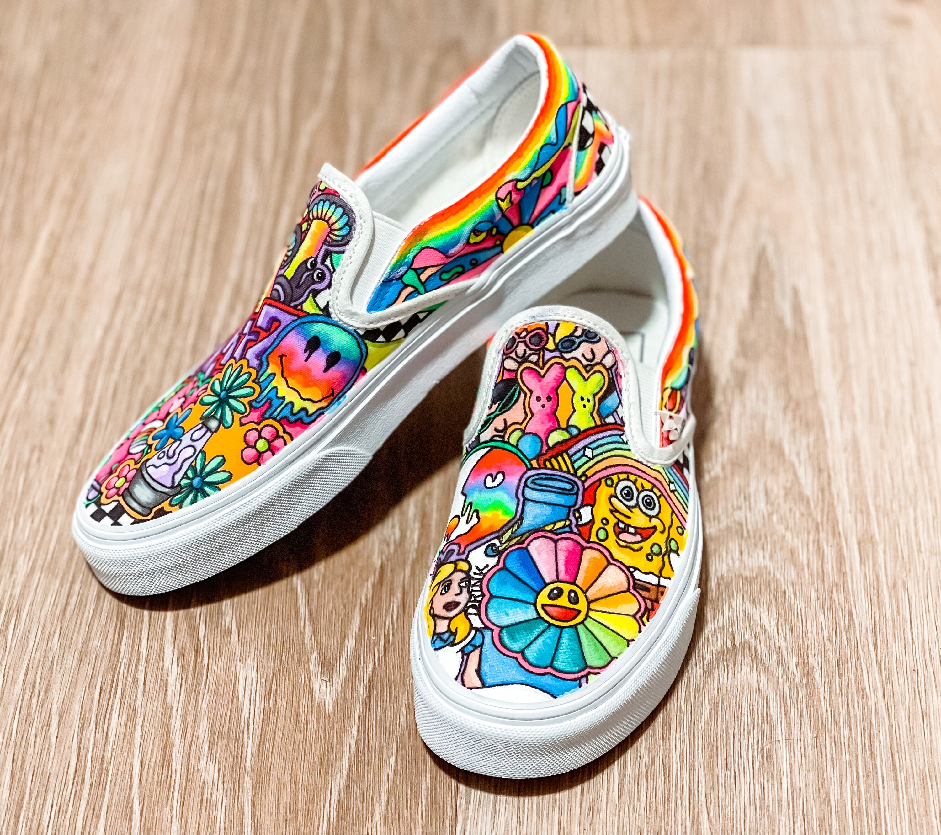 custom white vans slip ons