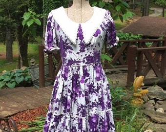 Vintage Square Dance Rockabilly Square Dance Dress -- Summer Barn Dance Dress Purple and White Pin Up
