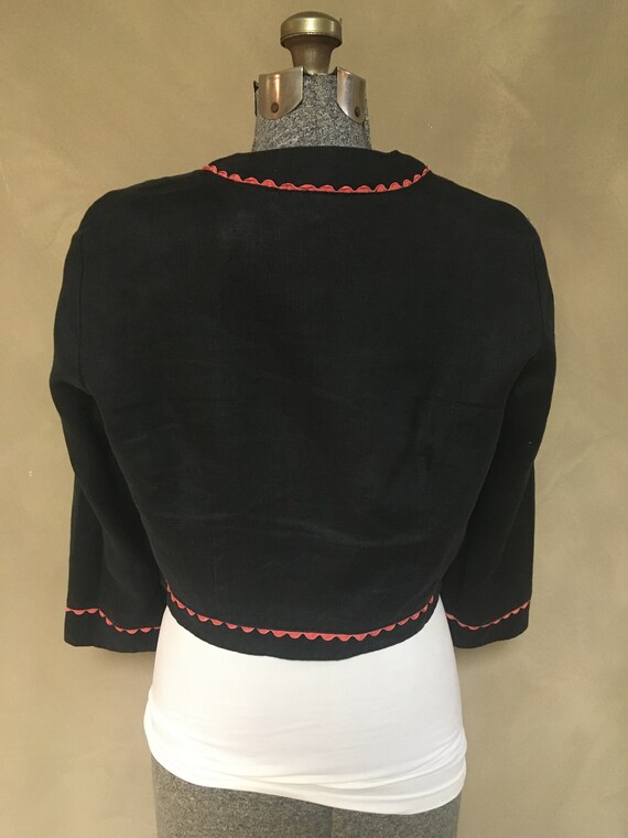 Beautiful vintage (90s) Black Linen Bolero w/ han… - image 6