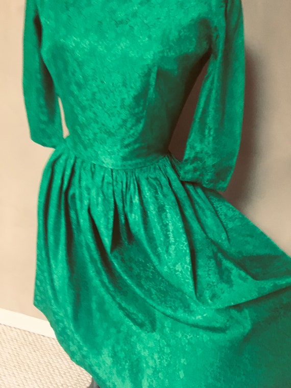 Vintage (40s-50s) Emerald Green Linen Party Dress… - image 7