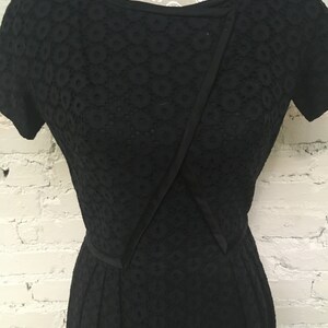 This is an "Leslie Fay Original" black eyelet cotton shift day dress ca 1960 Sz M In fantastic shape. image 3