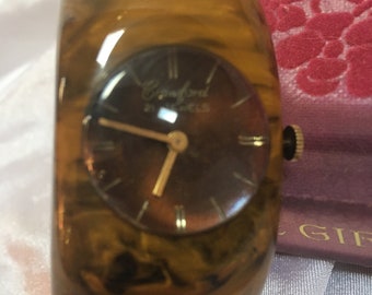 Antique (30s-40s) Crawford 21 Jewel Movement Mississippi Mud Bakelite Watch Bracelet.  Keeps perfect time. Perfect Gift for Christmas.