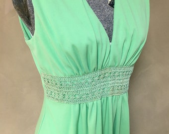 Vintage (60s) Polyester Maxi sleeveless lime green dress.  Made Expressly For Tamara's. Sz M Great for summer evening events.