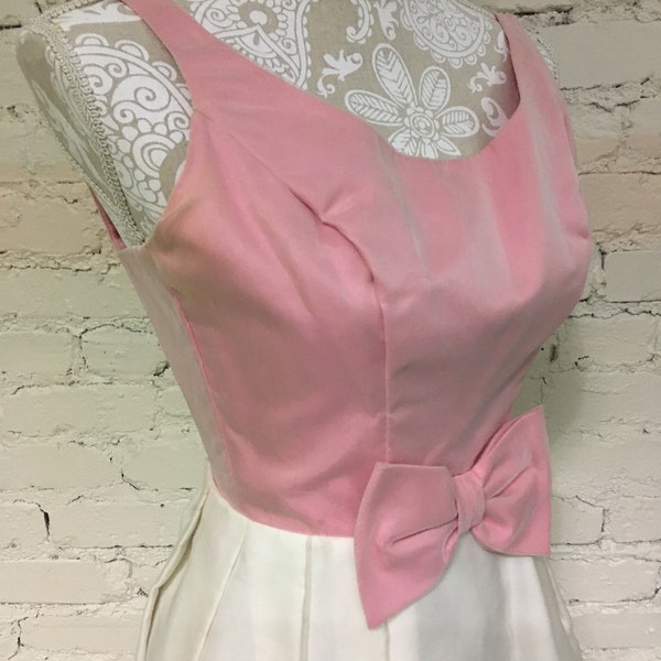 Vintage Formal Dress Pink, White, Embroidered, Crinoline for Prom, Quinceanera, Wedding 1940s