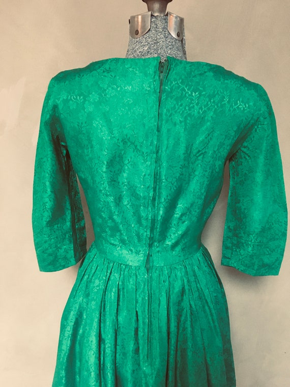 Vintage (40s-50s) Emerald Green Linen Party Dress… - image 4