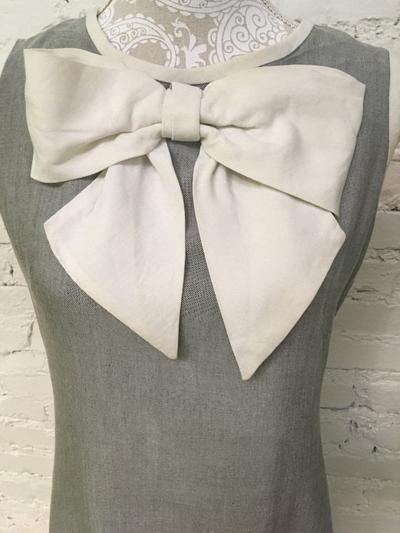 White Bow and Gray Linen Streetwear Linen Shift dr