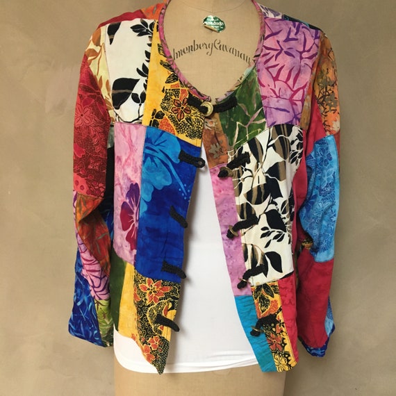 Vintage Batik Fun Light Weight Patchwork Bali Jac… - image 2