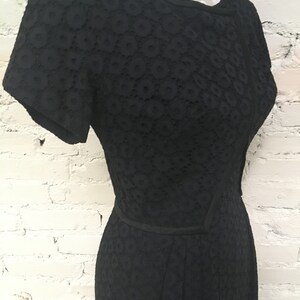 This is an "Leslie Fay Original" black eyelet cotton shift day dress ca 1960 Sz M In fantastic shape. image 2