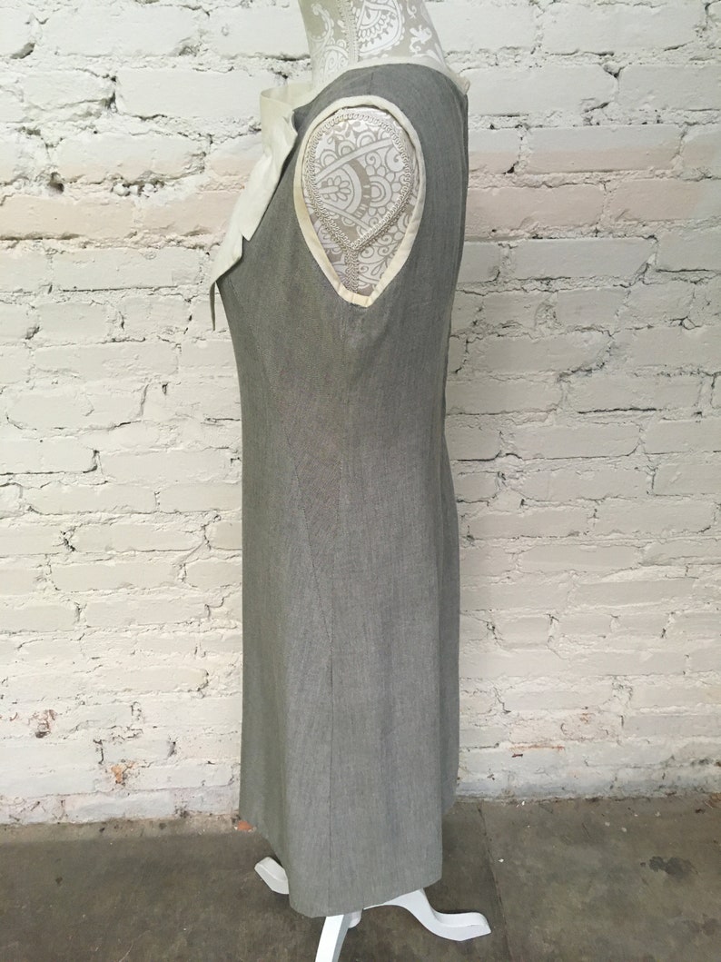 White Bow and Gray Linen Streetwear Linen Shift dress.