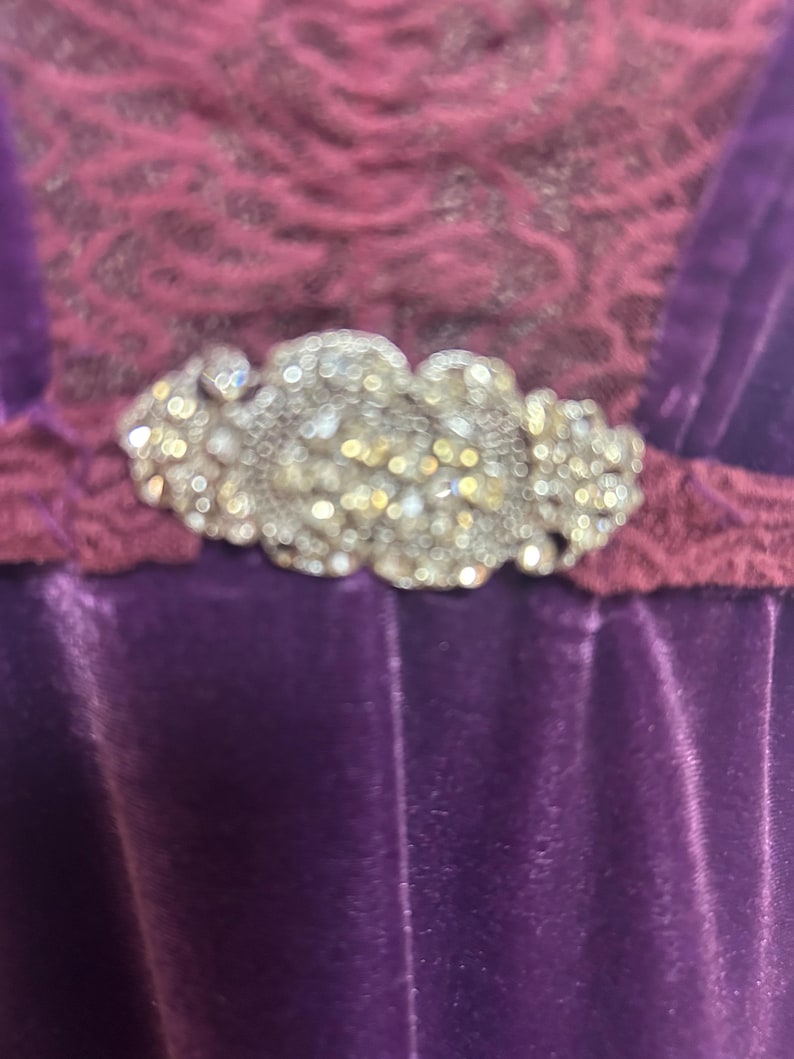 Vintage Free People Purple Velvet dress with Rhinestone/silver accent pin. afbeelding 3
