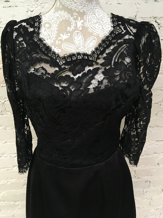 Lovely Black Lace Overlay Custom Evening Dress ca 