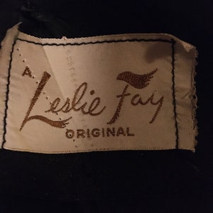 This is an "Leslie Fay Original" black eyelet cotton shift day dress ca 1960 Sz M In fantastic shape. image 9