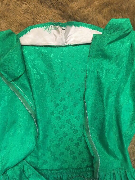 Vintage (40s-50s) Emerald Green Linen Party Dress… - image 9