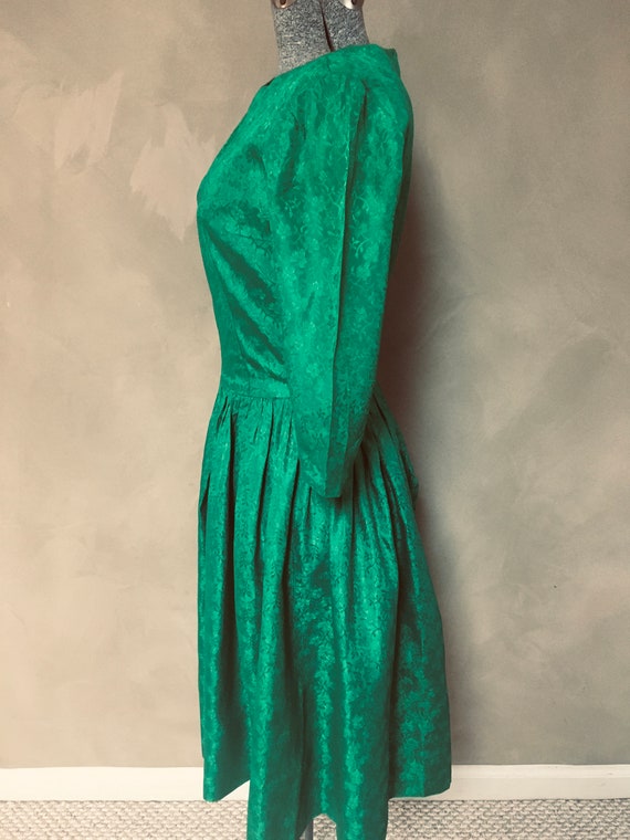 Vintage (40s-50s) Emerald Green Linen Party Dress… - image 6