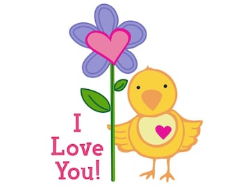 SVG clipart I Love You | chick with flower | Cutting Machine Art | Instant Download