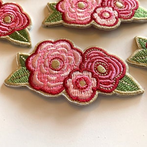 IRON ON PATCH Pink Flowers | 2.5&quot; W | Quality Iron On or Sew On Patch Appliqué