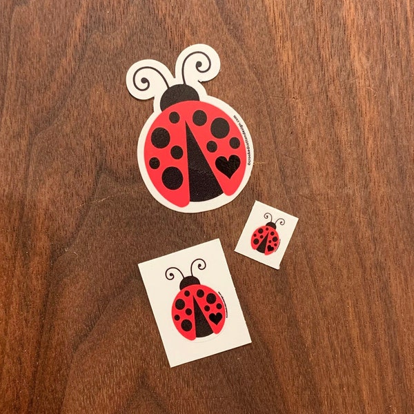 STICKER 1 Cute Ladybug Love Bug | Red Ladybug with Heart | 3 sizes | Waterproof | FREE Shipping