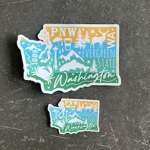 AUTOCOLLANT Ombre de l'État de Washington | État persistant | PNW | Sticker imperméable | Livraison GRATUITE