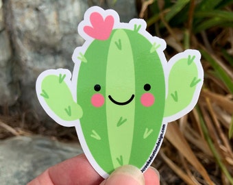 STICKER Cute Green Cactus | Waterproof | 3"W x 3"T | FREE Shipping