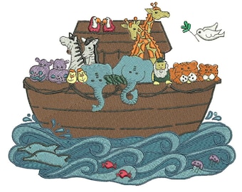 EMBROIDERY 8"W Large Children's Noah's Ark | Instant Digital Download
