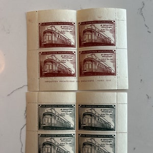 VINTAGE EPHEMERA 2 séries de timbres-poste de l'exposition Les Cheminots Philatélistes | 1947 Paris | Train | Timbre commémoratif | Livraison gratuite