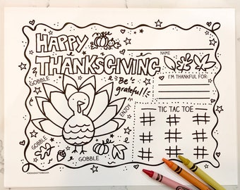 PRINTABLE PLACEMAT Thanksgiving Coloring page | Kids Activity Coloring Page | DYi Kids Placemat | Instant Download