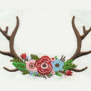 EMBROIDERY 5.01&quot;W Large Antlers with Flowers | Instant Digital Download