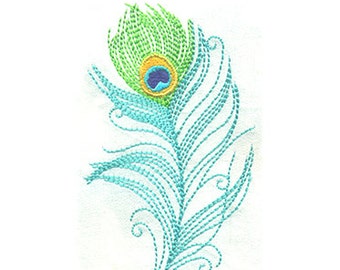 刺繍 4インチT ラージスケッチ風孔雀の羽根 | インスタント
