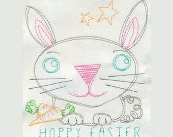EMBROIDERY Primitive Country Style Open Stitch Easter Bunny Embroidery Design | Happy Easter | Instant Digital Download