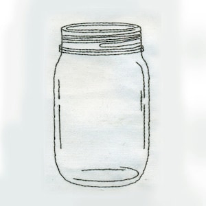 May include: A black and white line drawing of a glass jar with a lid.