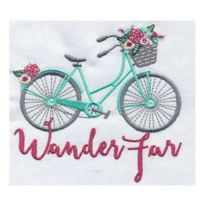 BORDADO Bicicleta Wander Far con flores / Descarga digital instantánea
