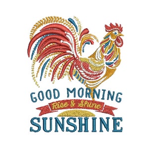 EMBROIDERY 3.76&quot;T Small - Ornate Rooster - Good Morning Sunshine - Rise & Shine | Instant Digital Download