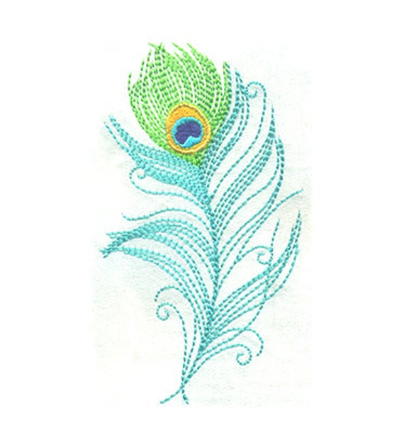 EMBROIDERY 4t Large Sketchy Peacock Feather Instant Digital