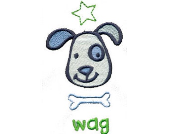 EMBROIDERY Wag Dog and Bone | Instant Digital Download