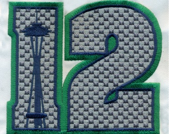 EMBROIDERY 4.6"T Medium  12th Fan #12 with Space Needle | Instant Digital Download