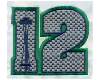 EMBROIDERY 2.5"W Small 12th Fan #12 with Space Needle | Instant Digital Download