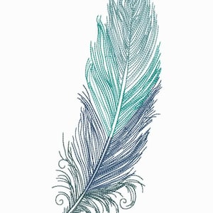 EMBROIDERY 7&quot;T Large Sketchy Feather Blue | Instant Digital Download