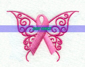 EMBROIDERY Pink Breast Cancer Awareness Ribbon Butterfly | Instant Digital Download DST ONLY