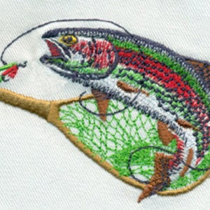 EMBROIDERY Trout Fly Fishing and Net  Outdoor Sports | Instant Digital Download