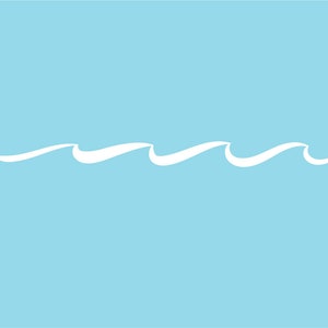 May include: A white stylized wave design on a light blue background.