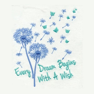 EMBROIDERY 5.75&quot;T Delicate Dandelion & Butterfly Design - Every Dream Begins with a Wish  | Instant Digital Download