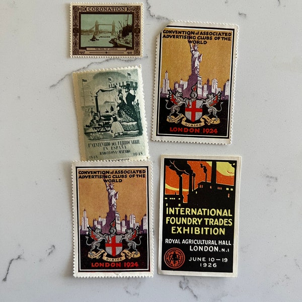 VINTAGE EPHEMERA (31) Original London Conventions Philatelic Poster Stamps | 1920s | Travel Stamps | Poster Stamps | USA | Free Shipping